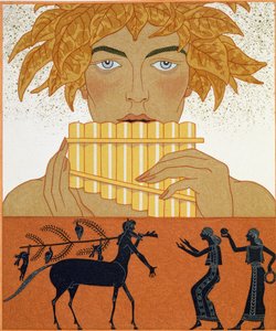パン・パイパー、1923年に出版されたポール・ヴァレリー（1871-1945）による「Les Mythes」のイラスト（pochoir print） 作： Georges Barbier