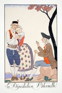父の祝福、「ファルバラとファンフルーシェ、現在、過去、未来のモードの年鑑」より 作： Georges Barbier