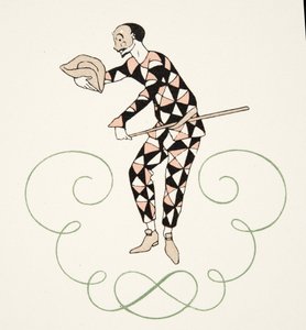 ピエロ、Personages de Comedie、パブから。 1922年（ステンシルプリント） 作： Georges Barbier