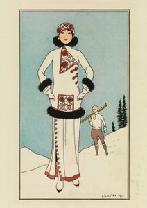 プール・サンモリッツ、「コスチューム・パリジェンヌ」よりプレート 作： Georges Barbier
