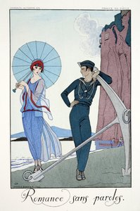 「ファルバラスとファンフルーシェ、現在、過去、未来のモードの年鑑」より、言葉のないロマンス 作： Georges Barbier