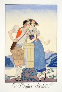 「ファルバラとファンフルーシェ、現在、過去、未来の様式の年鑑」より盗まれた接吻 作： Georges Barbier