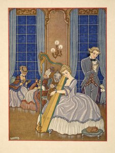 犠牲者を誘惑するヴァルモン、Pierre Chodlerlos de Laclos (1741-1803) pub による「Les Liaisons Dangereuses」のイラスト。 1934年（ステンシルプリント） 作： Georges Barbier