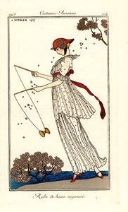 ディアボロを演奏するプリントリネンのドレスを着た女性 作： Georges Barbier