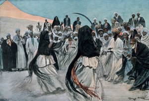 砂漠でのベドウィンのサーベルの踊り
