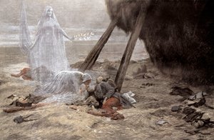 瀕死の兵士のもとに現れた2人の白人女性 作： Georges Bertin Scott