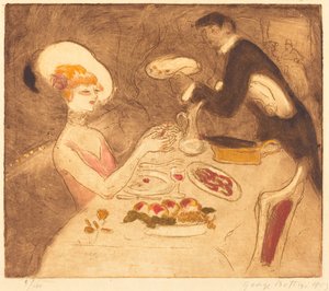 夕食を食べる女性 作： Georges Bottini