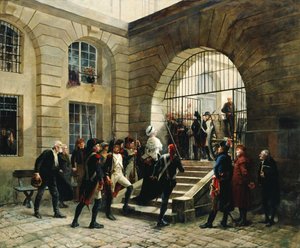 コンシェルジュリーを去るマリー・アントワネット、1793 年 10 月 16 日、1885 年。 作： Georges Cain