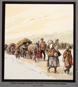 祖国からの飢えた人々の脱出（『ソビエト歴史』より）。1922年（カラーリトグラフ） 作： Georges Carrey