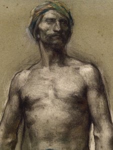 ターバンを巻いた裸の男性の習作（部分）（1888年頃）。 ジョージ・デヴァリエール (1861-1950)。 ダンボール紙にパステル・オン・ペーパー・ロッド・ラミネート。 パリ市立美術館、プパレ。 作： Georges Desvallieres