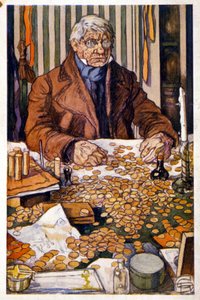 お金を数えるグランデ氏 - Honore de Balzacの "Eugenie Grandet "の挿絵, coll.理想の図書館
