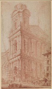 完成間近の S. Sulpice のファサード - 右側、もう存在しない家の前のカート。 前景の見物人で 作： Georges François Blondel