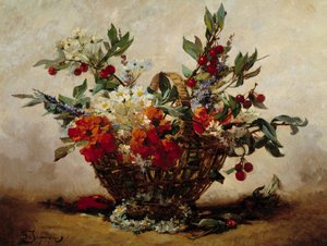 バスケットの花」ジョルジュ・ジャナン（1841-1925）の作品 作： Georges Jeannin
