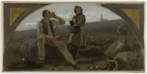 パリ市立美術館の食堂のスケッチ：ラ・ポム・ド・テール、1893年頃（油彩・カンヴァス） 作： Georges Jules Bertrand