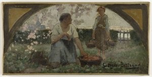 パリ市立美術館のダイニング・ルームのスケッチ：花々、1893年頃（キャンバスに油彩） 作： Georges Jules Bertrand