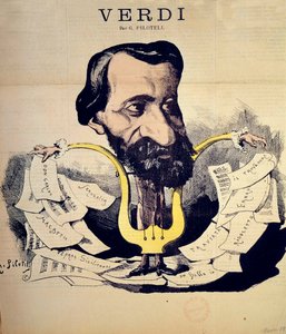作曲家ジュゼッペ・ヴェルディ(1813-1901)によるピロートル(1845-1918)の漫画 1869年3月パリ国立音楽院