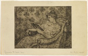 座っている女性の読書 作： Georges Lemmen