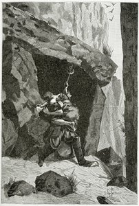 Combat d&39;Han d&39;Islande et d&39;Ordener-19世紀のHan d&39;Islandeからのイラスト（bw彫刻） 作： Georges Marie Rochegrosse
