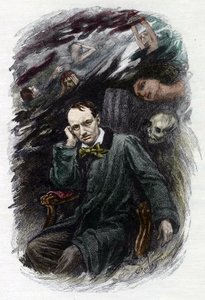 Portrait of the French poet Charles Baudelaire (1827-1861) surrounds his ghosts (Representation of french romantic poet Charles Baudelaire surrounded by ghosts, illustration for “” The flowers of evil””) Illustration by Georges Antoine Rochegrosse (1859-19 作： Georges Marie Rochegrosse