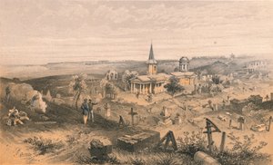 1856年のフランスの電池を持つ検疫墓地と教会 作： Georges McCulloch