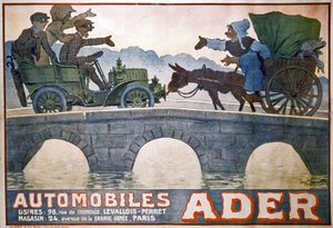 荷車と自動車の対立、1910年頃（ポスター）
