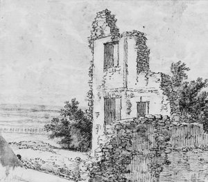 An Allée of Trees in a Park recto, The Ruins of a Building on a Hill verso, n.d.. 作： Georges Michel
