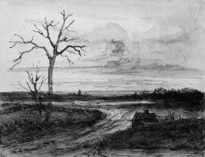 道と葉のない木のある荒涼とした風景 作： ジョルジュ・ミシェル