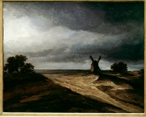 モンマルトル周辺 水車小屋のあるパリの風景 ジョルジュ・ミッシェル（1763-1843）の絵画 18世紀 日0.64 X 0.80 m パリ、ルーヴル美術館 作： Georges Michel