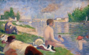 1883 年、アニエールでの入浴者のための最終習作。 作： Georges Pierre Seurat