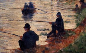 スタディの漁師たちが大ジャテを求めて並んでいます。ジョルジュ・スーラ（1859-1891）の絵画 1883年 日。0,16x0,25 m トロワ、近代美術館
