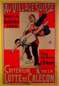 スイスの村でのポスター広告レスリング大会、1900