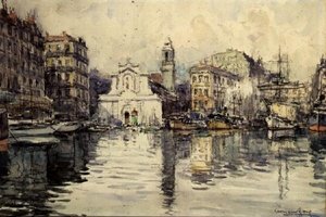 港、マルセイユ（水彩） 作： Georges Rose