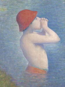 アニエールの水浴場の詳細、1884 作： Georges Seurat