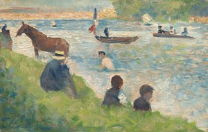 馬と舟 (「アニエールの水浴」のための習作) 作： Georges Seurat