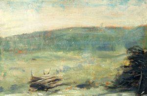 サントゥアンの風景、1878-79（木の上の油） 作： Georges Seurat