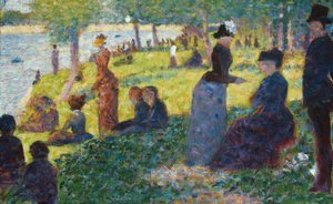 「ラ・グランド・ジャットの日曜日 — 1884」の油絵 作： Georges Seurat