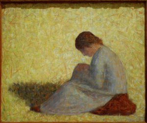 草の中に座っている農民の女性 作： Georges Seurat