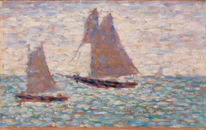 Grandcamp の 2 つのヨット 作： Georges Seurat