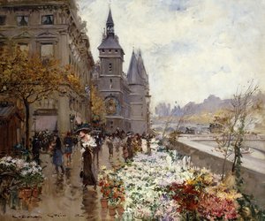 セーヌ川沿いのフラワーマーケット 作： Georges Stein