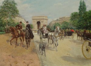 アベニューデュボワのライダーと馬車、1910年 作： Georges Stein