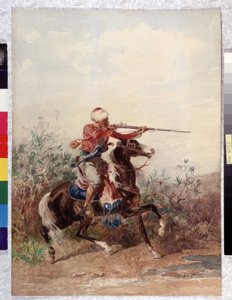 オリエンタリズム：「「馬を引く騎手」」ジョルジュ・ワシントン（1827-1910）の絵画必須の言及：コレクション財団はマルセイユのプロヴァンスを尊重