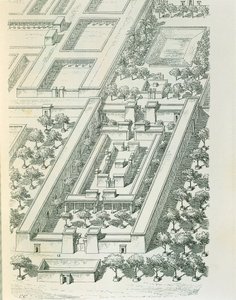 ジョルジュ・ペロ（1832-1914）とシャルル・チピエズ（1835-1901）によるテル・エル・マルナの建物の透視図を描いたエッチング。 作： Georges and Chipiez Charles Perrot