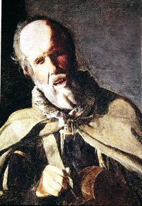 彼の犬とハーディガーディプレーヤー、頭の詳細、1620年代 作： Georges de La Tour