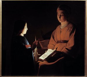 処女の教育。ジョルジュ・ド・ラ・トゥール（1593-1652）の絵画 作： Georges de la (after) Tour