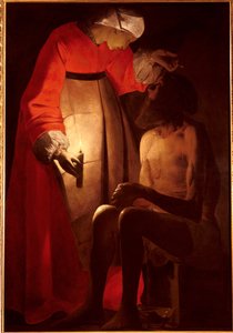妻に怒られるジョブ。ジョルジュ・ド・ラ・トゥール（1593-1652）の絵 作： Georges de La Tour
