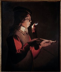 ジョルジュ・ド・ラ・トゥール（1593-1652）の「若い喫煙者」の絵 作： Georges de La Tour