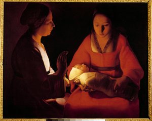 新生児」（The New Born Child）。ジョルジュ・ド・ラ・トゥール（1593-1652）の絵画 作： Georges de La Tour