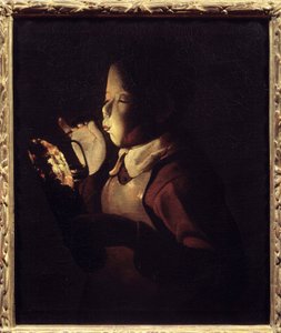 送風機にはランプが付いています。ジョルジュ・ド・ラ・トゥール（1593-1652）の絵画 作： Georges de La Tour