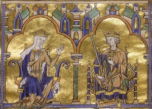 カスティーリャのブランシュとフランスのルイ 9 世王、1227 ～ 1234 年頃のセントルイスのトレド道徳聖書より