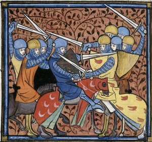 オーストラシア人を打ち負かすエブロイン（フランス王立年代記第16巻G VI f.114vより、1332-1350年頃（22528516520） 作： トビリシのGeorgiaLevanRamishvili